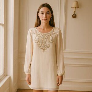 Lipsy London NWT Chiffon Dress White Cream Long Sleeves